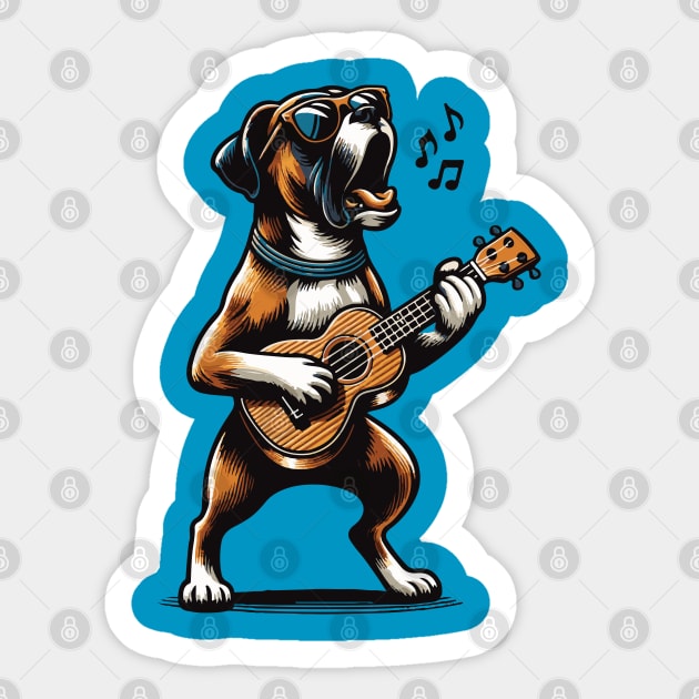 Dog Playing Guitar Singing Boxer Dog Funny Sticker by BraaiNinja